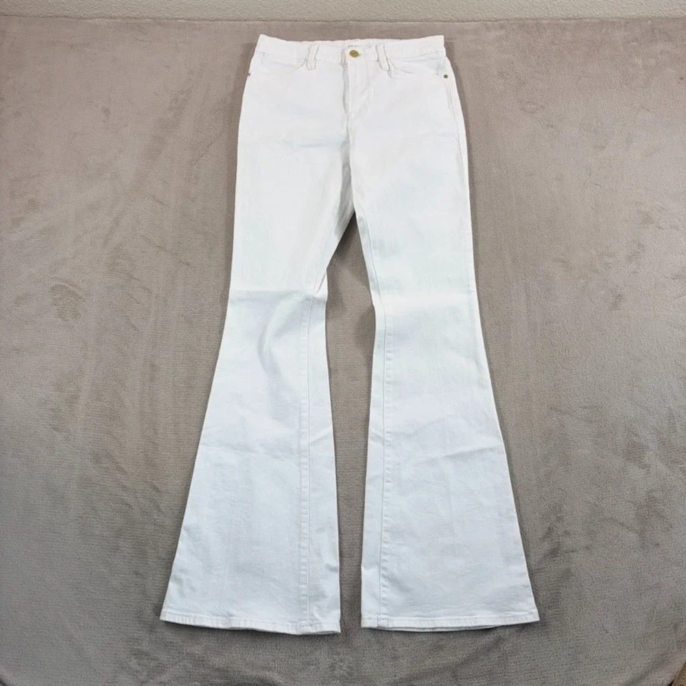 Frame Le High Flare Jeans in Blanc Women 28 Stretch Denim Designer NWOT